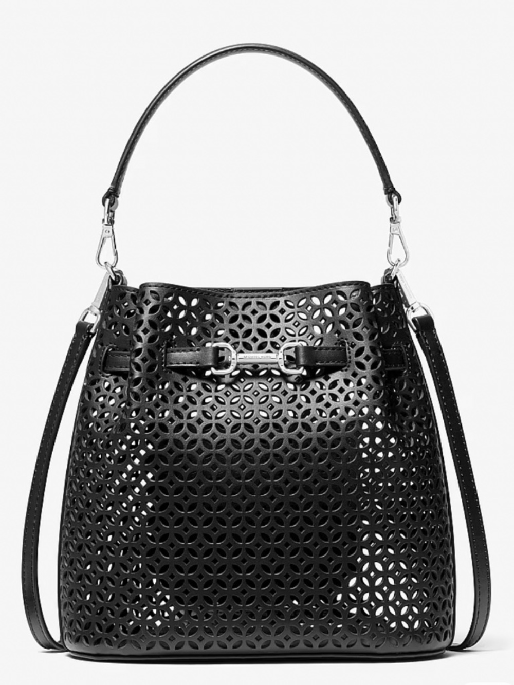 Carson Small Floral Laser Cut Bucket Crossbody Bag Black - Picture 3 of 13